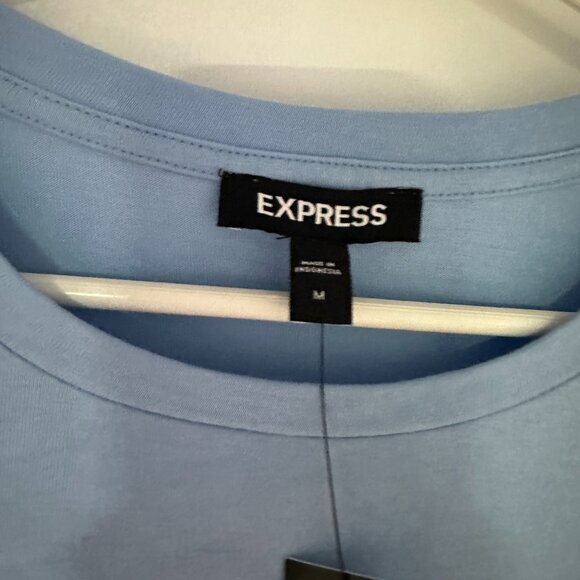 NWT Express Crew Neck Ruffle Sleeve Top Baby Blue Size Medium - Picture 4 of 5